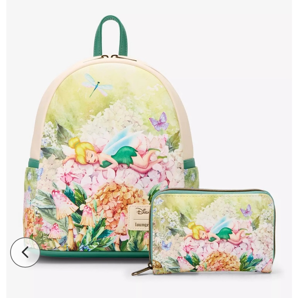 Loungefly Disney  NWT Peter Pan Tinker Bell Flowers
Mini Backpack w/wallet
